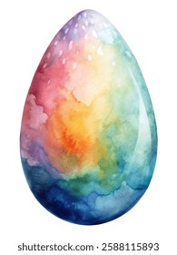 Colorful watercolor egg, vibrant pastel hues, artistic design, decorative element, spring theme, Easter inspiration.