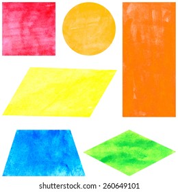 Colorful watercolor figures of different geometric shapes