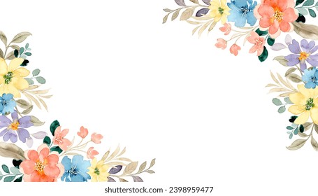 Colorful watercolor floral border for wedding, birthday, card, background, invitation, wallpaper, sticker, decoration etc.