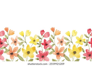 Colorful watercolor floral frame background. Illustration isolated on white background.