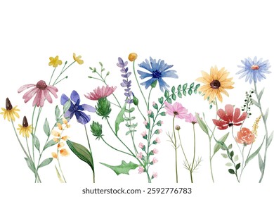 Colorful watercolor floral frame background. Illustration isolated on white background.