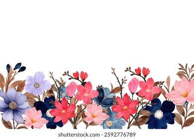 Colorful watercolor floral frame background. Illustration isolated on white background.