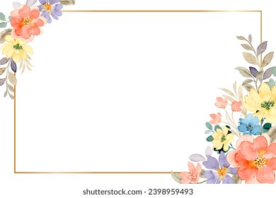 Colorful watercolor floral frame for wedding, birthday, card, background, invitation, wallpaper, sticker, decoration etc.