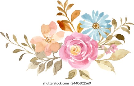 Colorful watercolor flower bouquet for background, wedding, fabric, textile, greeting, card, wallpaper, banner, sticker, decoration etc.