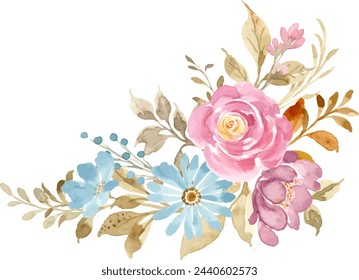 Colorful watercolor flower bouquet for background, wedding, fabric, textile, greeting, card, wallpaper, banner, sticker, decoration etc.