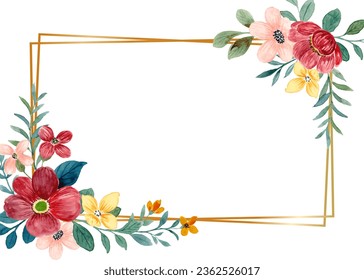 Colorful watercolor flower frame for wedding, birthday, card, background, invitation, wallpaper, sticker, decoration etc.