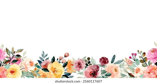 Colorful watercolor flower frame for wedding, birthday, card, background, invitation, wallpaper, sticker, decoration etc.