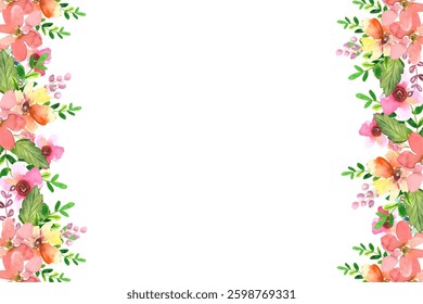 Colorful watercolor flower frame for wedding, birthday, card, background, invitation, wallpaper, sticker, decoration etc.