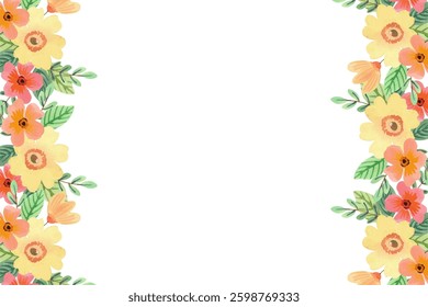 Colorful watercolor flower frame for wedding, birthday, card, background, invitation, wallpaper, sticker, decoration etc.