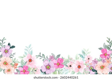 Colorful watercolor flower frame for wedding, birthday, card, background, invitation, wallpaper, sticker, decoration etc.
