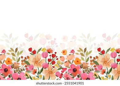 Fondo de flores de acuarela de colores para el diseño. Plantilla floral de la tarjeta del marco del borde.