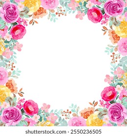 Colorful watercolor flowers background vector for design. Floral border flower frame card template.