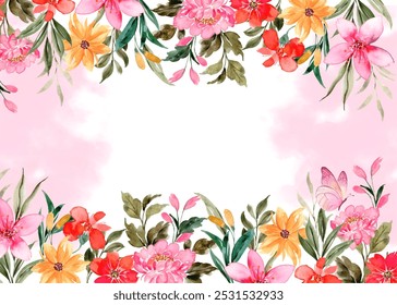 Fondo de marco de flores de acuarela de colores para el diseño. Plantilla floral de la tarjeta del marco del borde. Ilustración de diseño de Vector. para Anuncio, tarjeta de boda. 