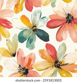 Colorful watercolor flowers on a white background,on a white background, watercolor flower seamless pattern. Watercolor print in rustic vintage style, textile or wallpapers.