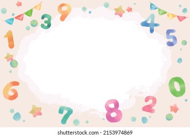Colorful watercolor frame of numbers. Vector illustration.