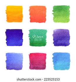 Colorful watercolor frame on a white background. Elements for design. Vector illustration.