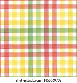Colorido patrón de gingham de color acuático. Patrón de rayas de pincel acuarela.