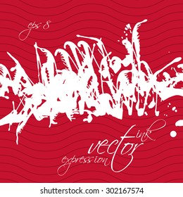 Colorful watercolor graffiti splash overlay elements, red expressive paint seamless backdrop, eps8 horizontal spotted wallpaper.