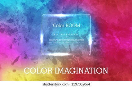 Colorful watercolor hand drawn paper texture torn splatter banner. Wet brush painted smudges ans strokes abstract vector illustration. Pink yellow and blue artistic background. Design card, template