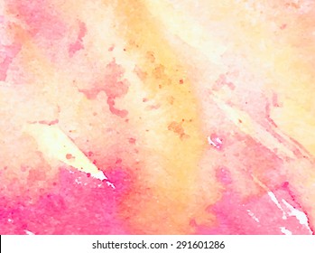 Colorful watercolor hand drawn paper texture torn splatter banner. Wet brush painted smudges ans strokes abstract vector illustration. Pink yellow artistic background. Design card, template, cover