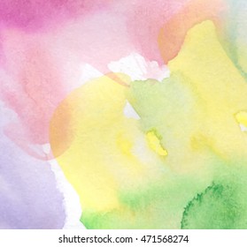 Colorful watercolor hand drawn paper grain texture stylized vector card for text design, banner. Stylized summer vivid water color wet brush paint splatter background for wallpaper