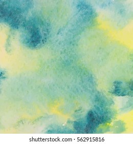Colorful watercolor hand drawn paper texture torn splatter banner. Wet brush painted smudges ans strokes abstract vector illustration. Green yellow artistic background. Vector illustration.