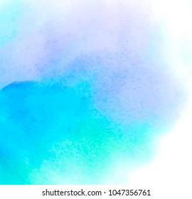 Colorful watercolor hand drawn vector water blur splash bright grunge background. Blue white violet color paper texture drawing smudges liquid dye blot card for art poster, design, illustration