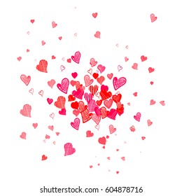 Colorful watercolor heart shape confetti of Valentines petals falling on white background. Decor element Template for Holiday Valentine's designs, invitation, party, birthday, wedding. vector