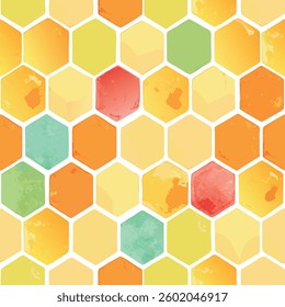 Colorful watercolor honeycomb honey bees pastel colors watercolor seamless vector pattern surface design