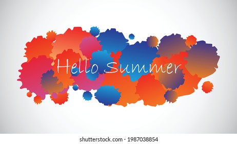 Colorful watercolor imitation background with handwritten modern calligraphy message “hello summer”. Vector illustration.