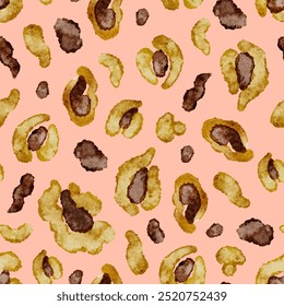 Colorful watercolor leopard print pattern on pink background suitable for various design projects