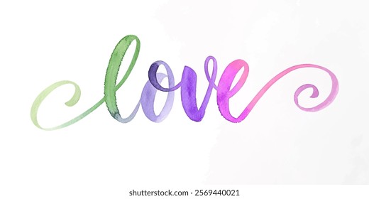Colorful watercolor lettering, artistic love design, vibrant hues, romantic theme, decorative wall art.