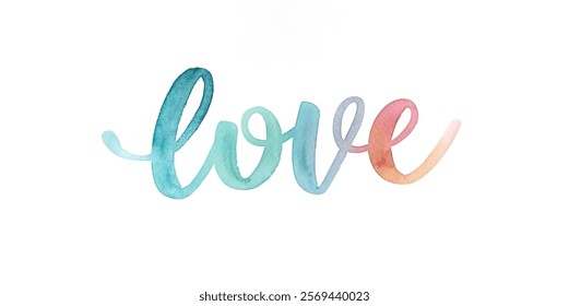Colorful watercolor lettering, artistic love design, modern calligraphy style, romantic decor element, vibrant wall art.