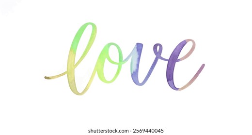 Colorful watercolor lettering, artistic love design, vibrant hues, modern calligraphy style, perfect for decor.