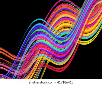 Colorful watercolor lines on black background. Vector grunge illustration.