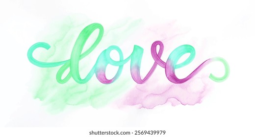 Colorful watercolor love, artistic design, vibrant hues, romantic theme, expressive lettering, soft background, modern style.