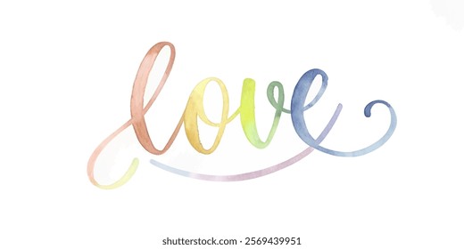 Colorful watercolor love, artistic lettering, vibrant design, romantic theme, decorative wall art, modern style.