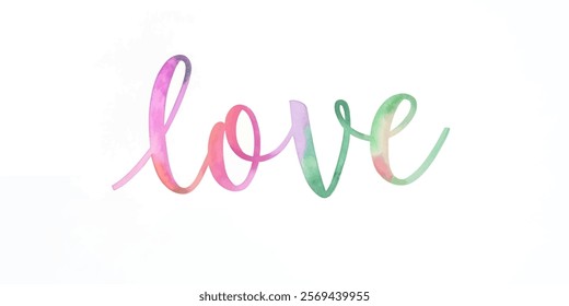Colorful watercolor love, artistic lettering, vibrant hues, romantic theme, decorative design, modern style.