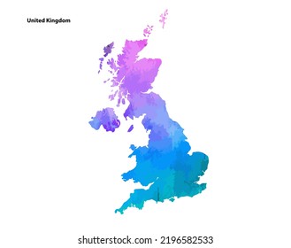 Colorful Watercolor Map design of Country United Kingdom isolated on white background - vector illustration