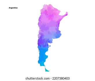 Colorful Watercolor Map design of Country Argentina isolated on white background - vector illustration