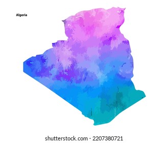 Colorful Watercolor Map design of Country Algeria isolated on white background - vector illustration