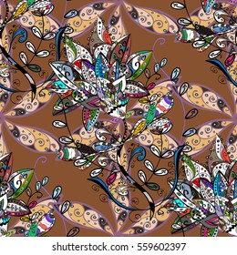Colorful watercolor meadow flowers Seamless pattern on brown background vector illustration