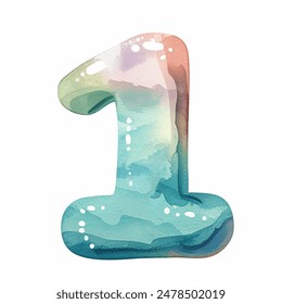 Colorful Watercolor Number One Vibrant Hand Painted Illustration with Modern and Trendy Elements