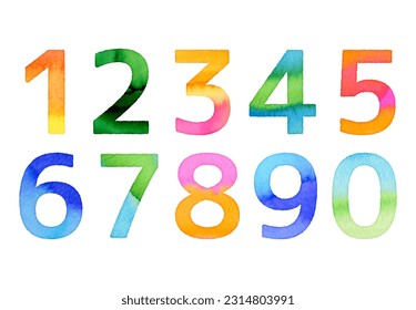 colorful watercolor numbers. gradation textured