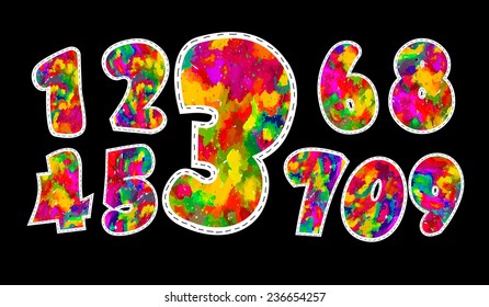 Colorful watercolor numerals. Vector 