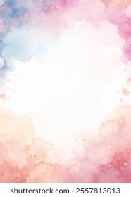 A colorful watercolor painting of a sky with a pink and blue frame. The painting is abstract and has a dreamy, whimsical feel to it