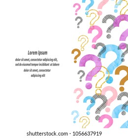 Colorful watercolor question mark vector background with place for text.