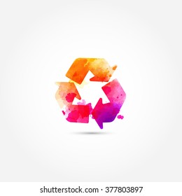 Colorful watercolor recycling symbol vector design,