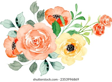 Colorful watercolor rose flower bouquet for background, wedding, fabric, textile, greeting, card, wallpaper, banner, sticker, decoration etc.