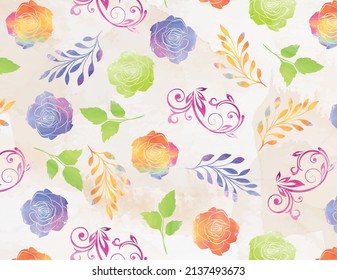 Colorful watercolor roses and flowers background